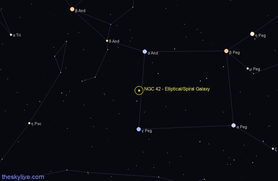 Finder chart NGC 42 - Elliptical/Spiral Galaxy in Pegasus star