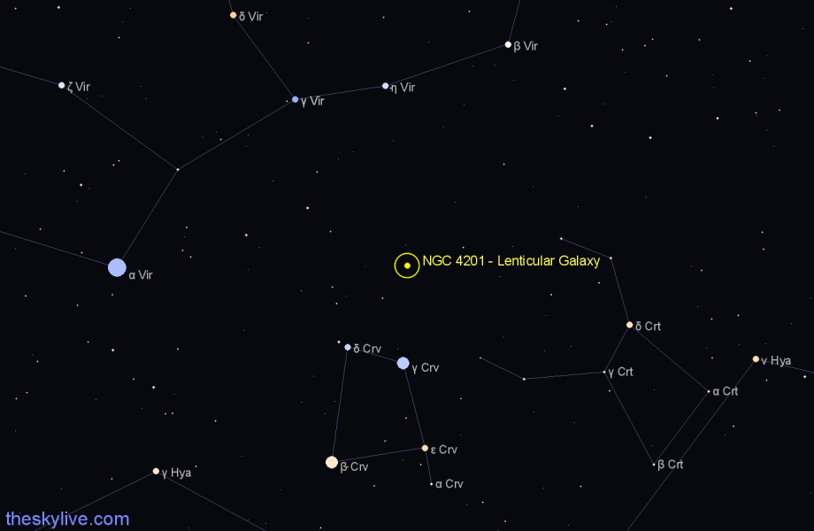 Finder chart NGC 4201 - Lenticular Galaxy in Virgo star