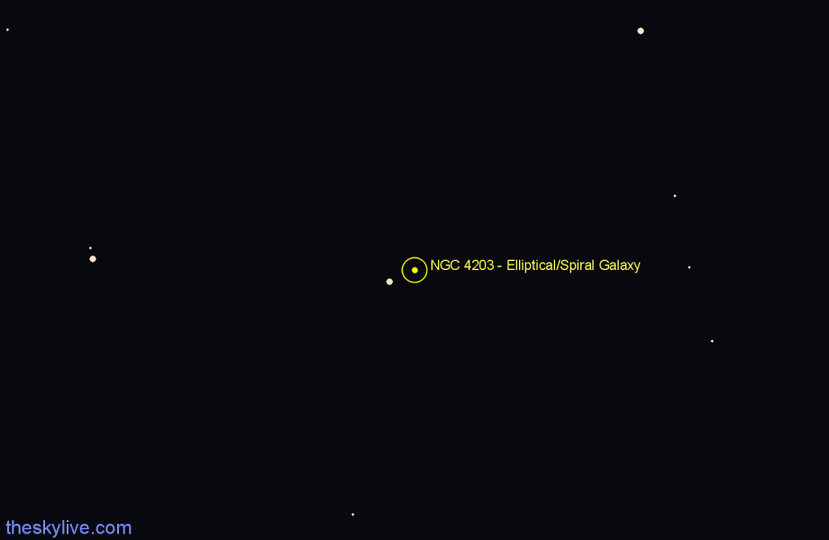 Finder chart NGC 4203 - Elliptical/Spiral Galaxy in Coma Berenices star