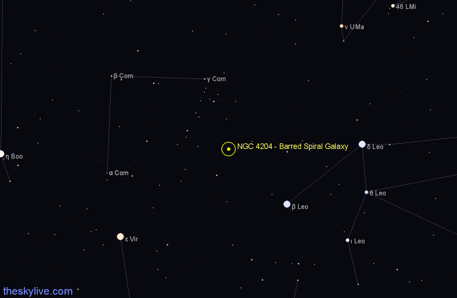 Finder chart NGC 4204 - Barred Spiral Galaxy in Coma Berenices star