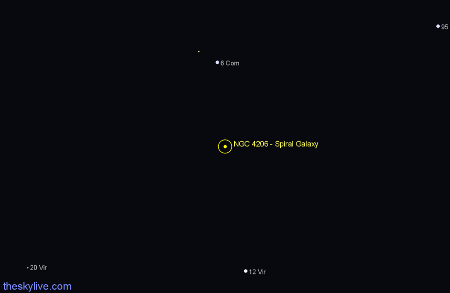 Finder chart NGC 4206 - Spiral Galaxy in Virgo star