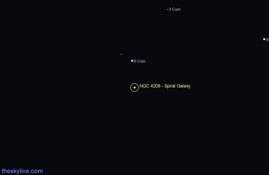 Finder chart NGC 4208 - Spiral Galaxy in Coma Berenices star