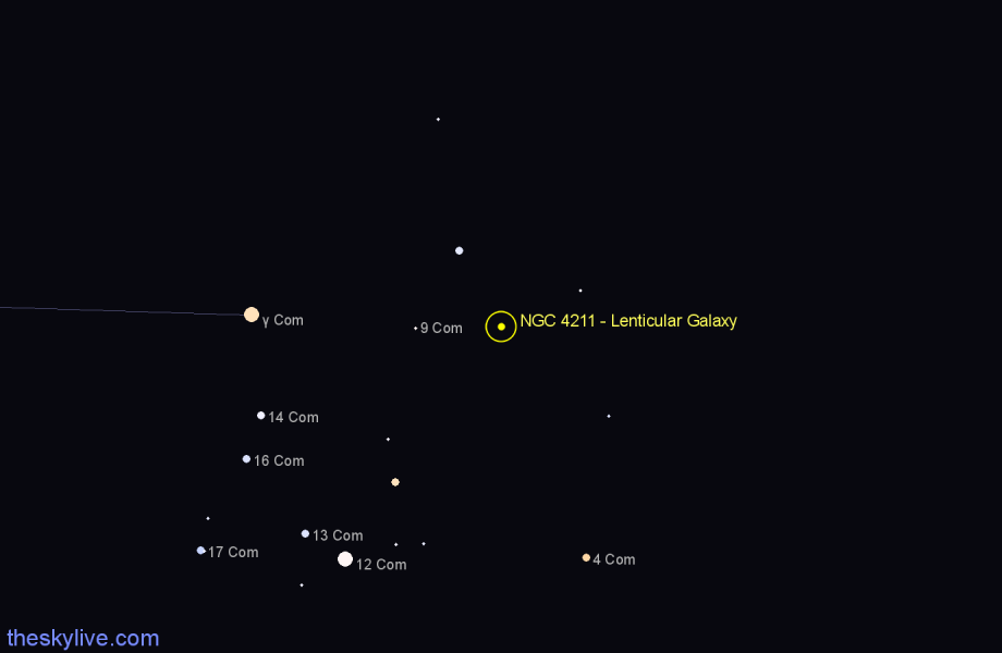 Finder chart NGC 4211 - Lenticular Galaxy in Coma Berenices star