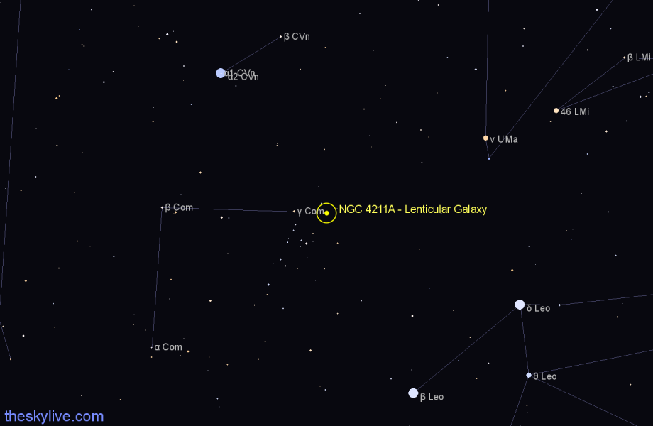 Finder chart NGC 4211A - Lenticular Galaxy in Coma Berenices star