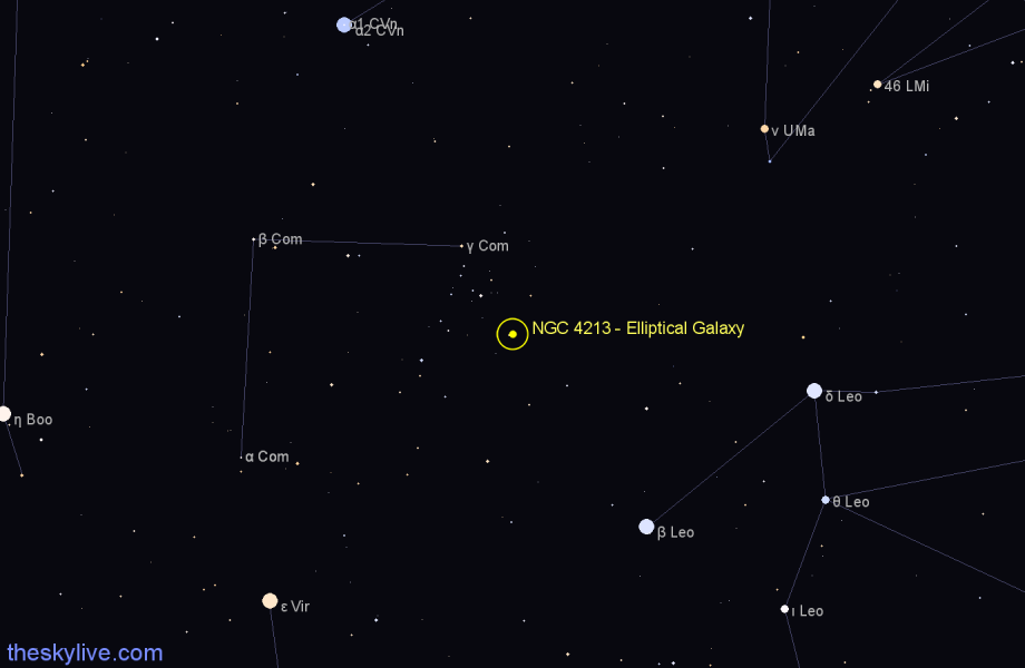 Finder chart NGC 4213 - Elliptical Galaxy in Coma Berenices star