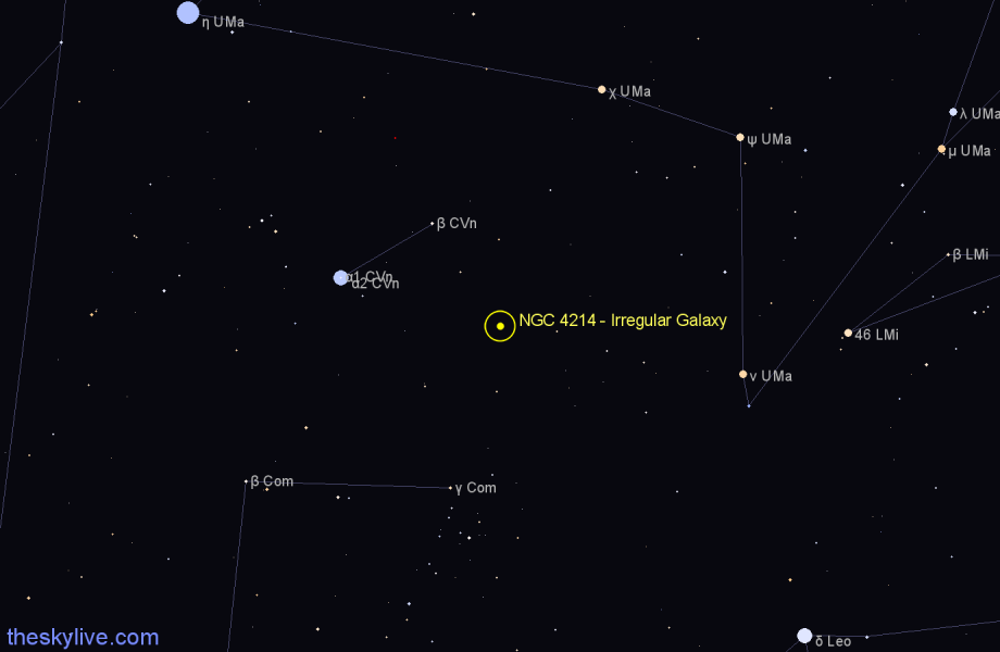 Finder chart NGC 4214 - Irregular Galaxy in Canes Venatici star