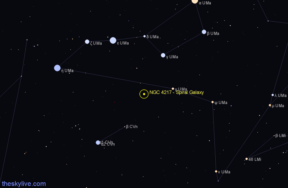 Finder chart NGC 4217 - Spiral Galaxy in Canes Venatici star