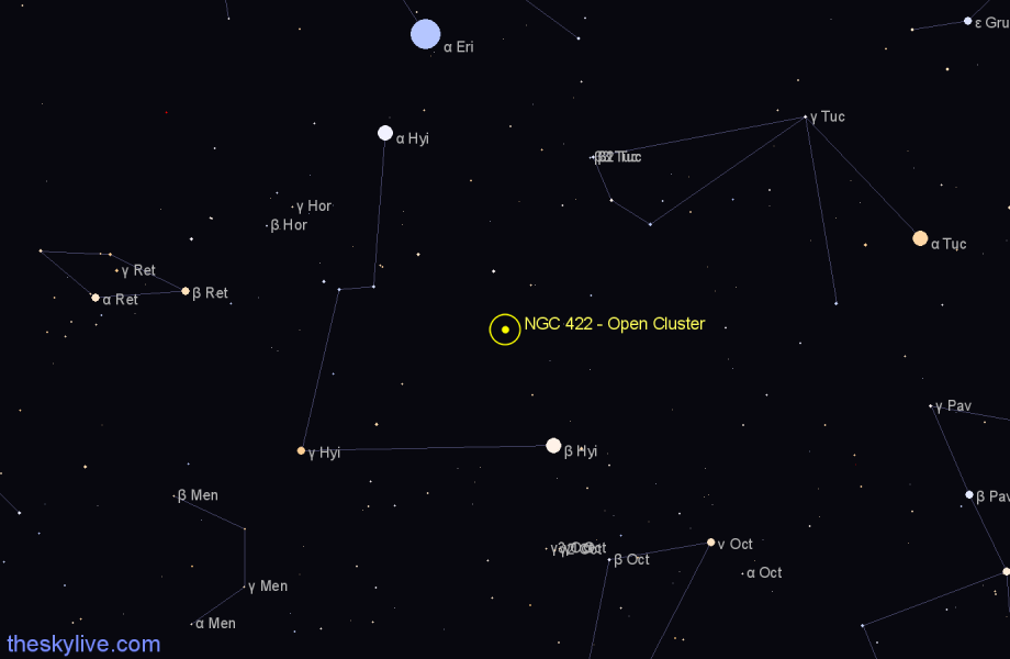 Finder chart NGC 422 - Open Cluster in Tucana star