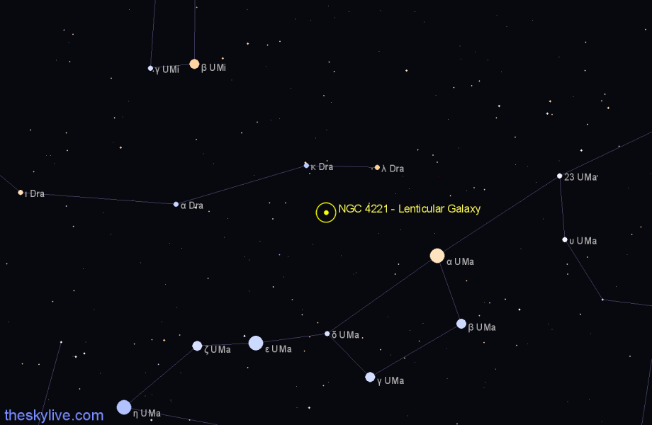 Finder chart NGC 4221 - Lenticular Galaxy in Draco star