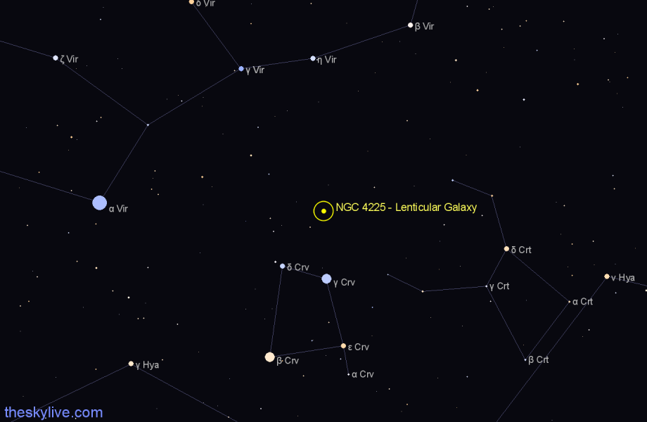 Finder chart NGC 4225 - Lenticular Galaxy in Corvus star