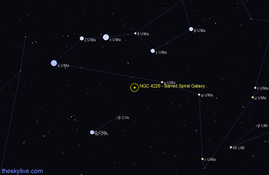 Finder chart NGC 4226 - Barred Spiral Galaxy in Canes Venatici star
