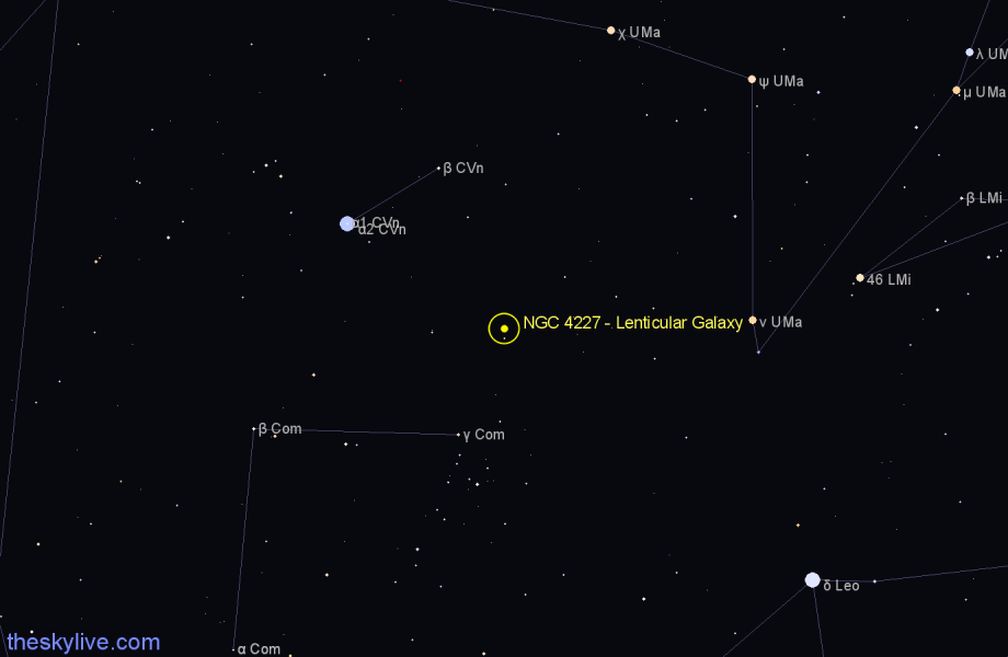 Finder chart NGC 4227 - Lenticular Galaxy in Canes Venatici star