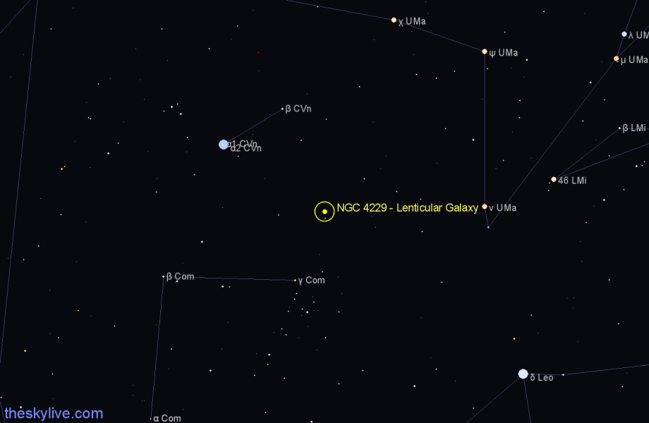 Finder chart NGC 4229 - Lenticular Galaxy in Canes Venatici star