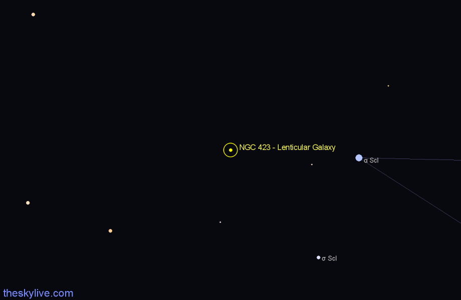 Finder chart NGC 423 - Lenticular Galaxy in Sculptor star