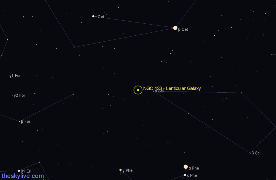 Finder chart NGC 423 - Lenticular Galaxy in Sculptor star