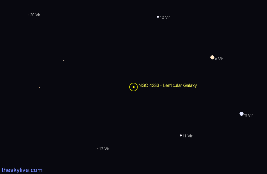 Finder chart NGC 4233 - Lenticular Galaxy in Virgo star