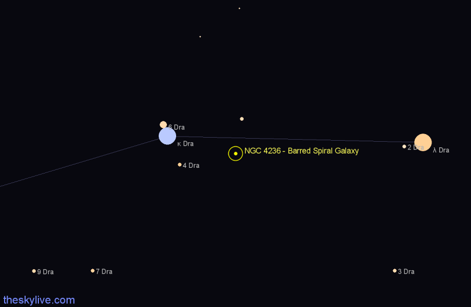 Finder chart NGC 4236 - Barred Spiral Galaxy in Draco star