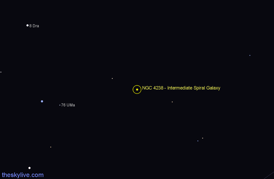 Finder chart NGC 4238 - Intermediate Spiral Galaxy in Draco star
