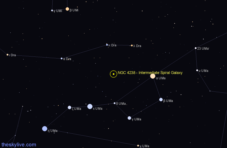 Finder chart NGC 4238 - Intermediate Spiral Galaxy in Draco star