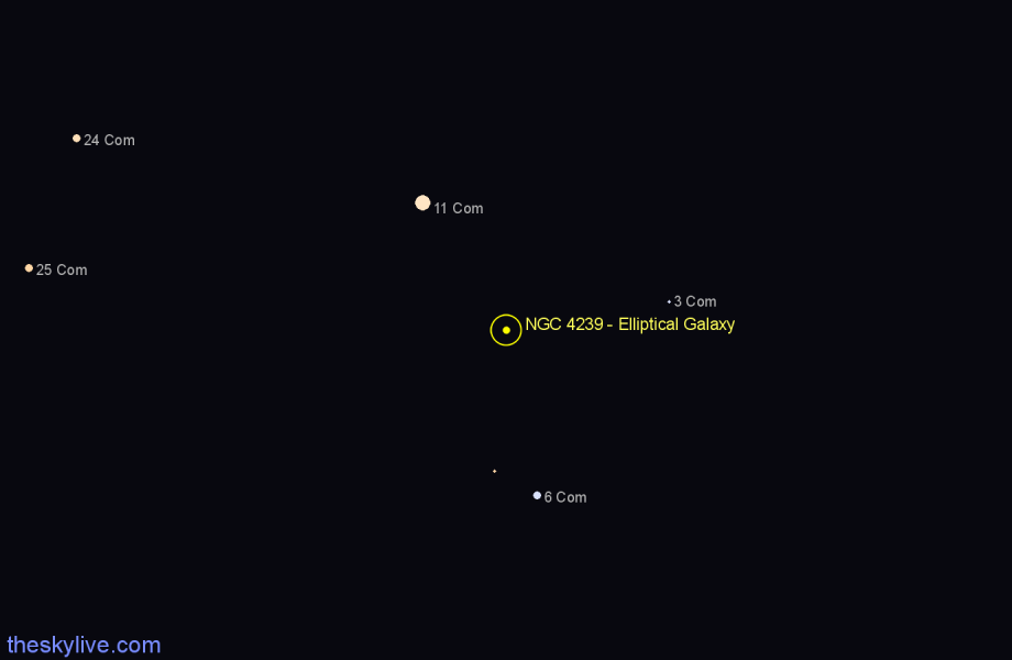 Finder chart NGC 4239 - Elliptical Galaxy in Coma Berenices star