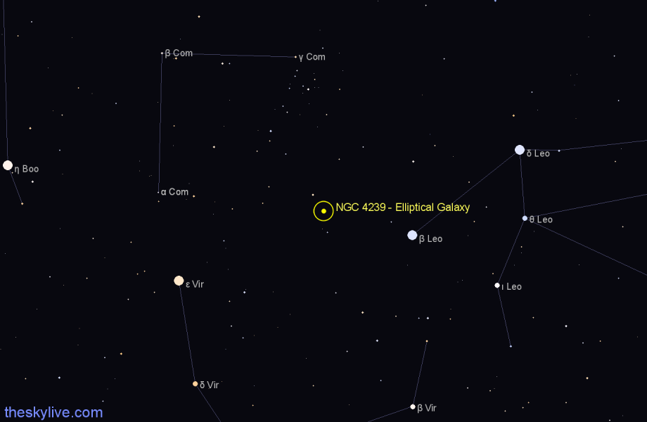 Finder chart NGC 4239 - Elliptical Galaxy in Coma Berenices star