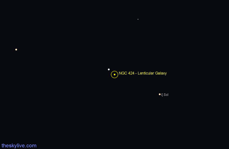 Finder chart NGC 424 - Lenticular Galaxy in Sculptor star