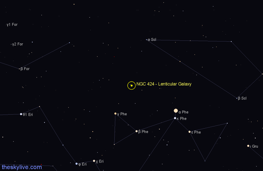 Finder chart NGC 424 - Lenticular Galaxy in Sculptor star