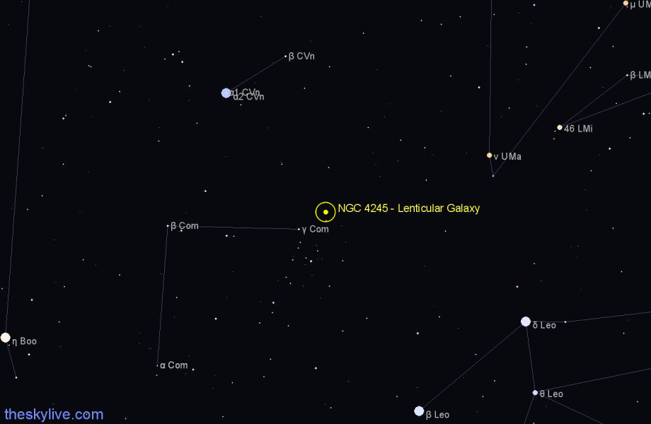 Finder chart NGC 4245 - Lenticular Galaxy in Coma Berenices star