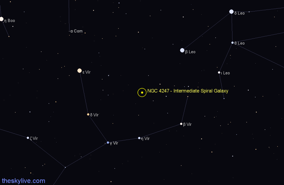 Finder chart NGC 4247 - Intermediate Spiral Galaxy in Virgo star