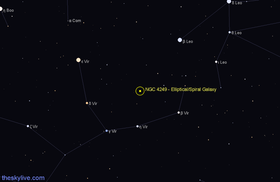 Finder chart NGC 4249 - Elliptical/Spiral Galaxy in Virgo star