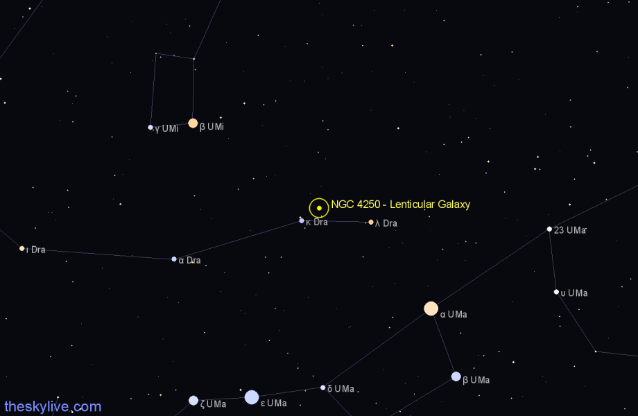 Finder chart NGC 4250 - Lenticular Galaxy in Draco star