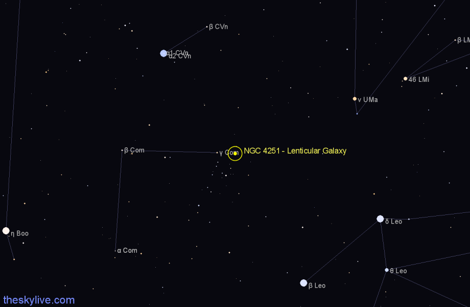 Finder chart NGC 4251 - Lenticular Galaxy in Coma Berenices star