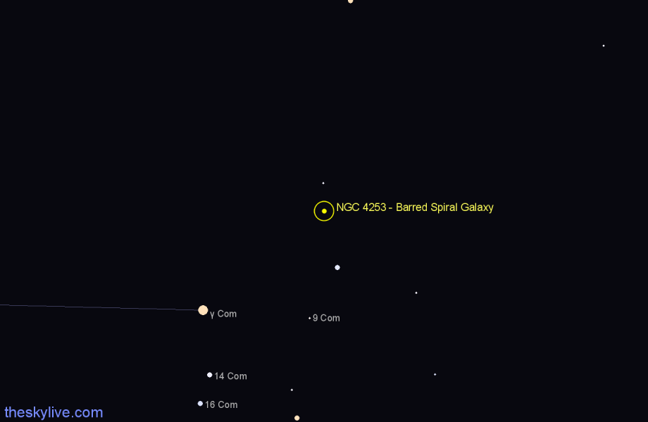 Finder chart NGC 4253 - Barred Spiral Galaxy in Coma Berenices star