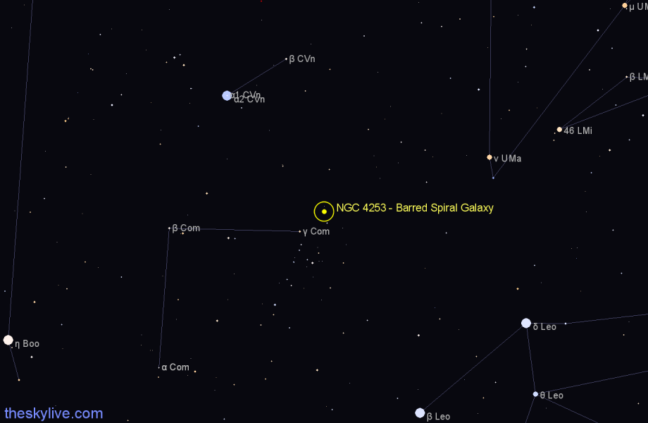 Finder chart NGC 4253 - Barred Spiral Galaxy in Coma Berenices star