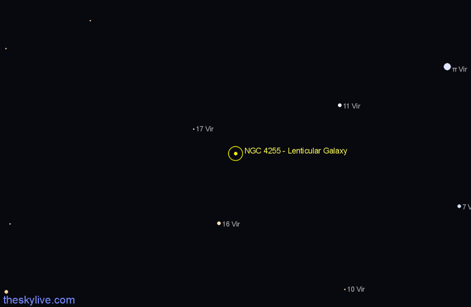 Finder chart NGC 4255 - Lenticular Galaxy in Virgo star