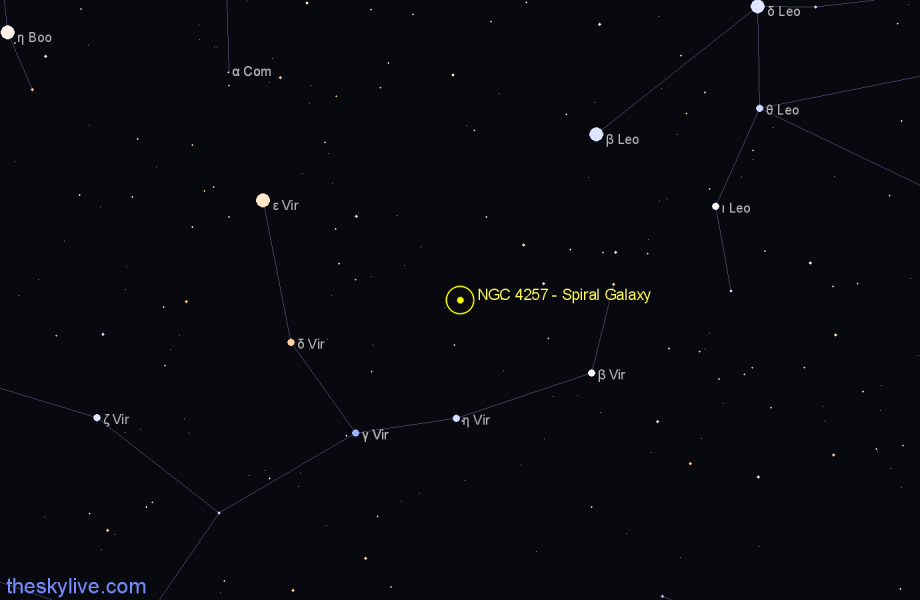 Finder chart NGC 4257 - Spiral Galaxy in Virgo star