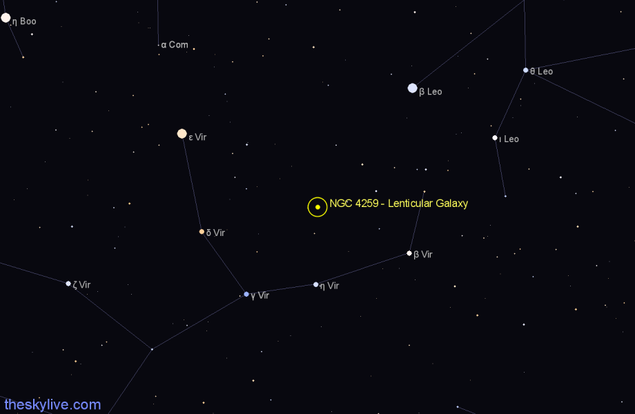 Finder chart NGC 4259 - Lenticular Galaxy in Virgo star