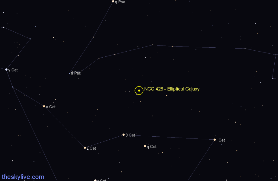 Finder chart NGC 426 - Elliptical Galaxy in Cetus star