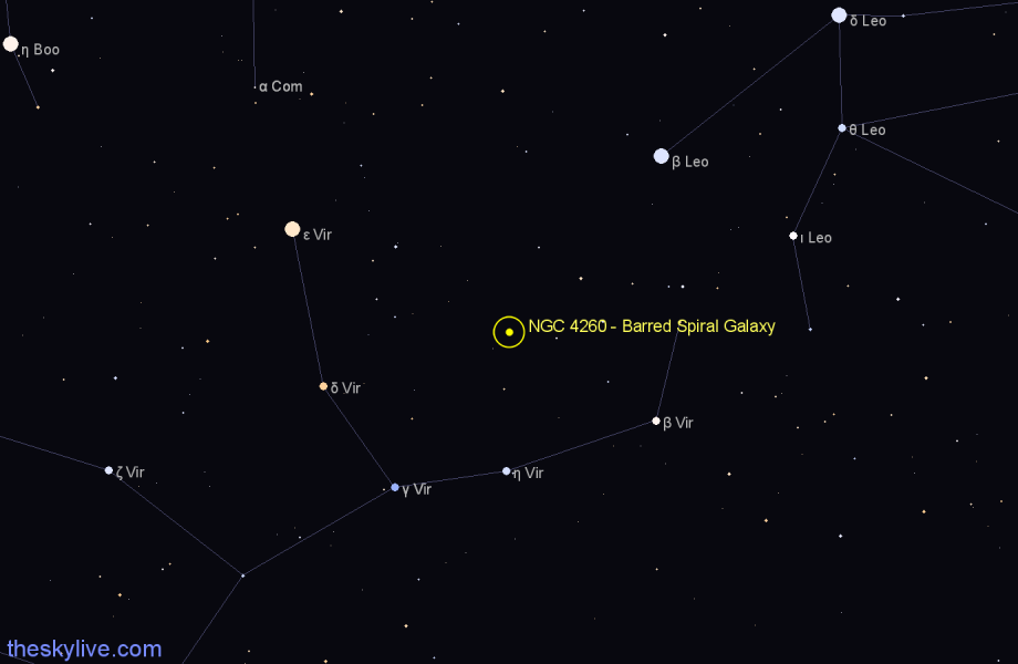 Finder chart NGC 4260 - Barred Spiral Galaxy in Virgo star