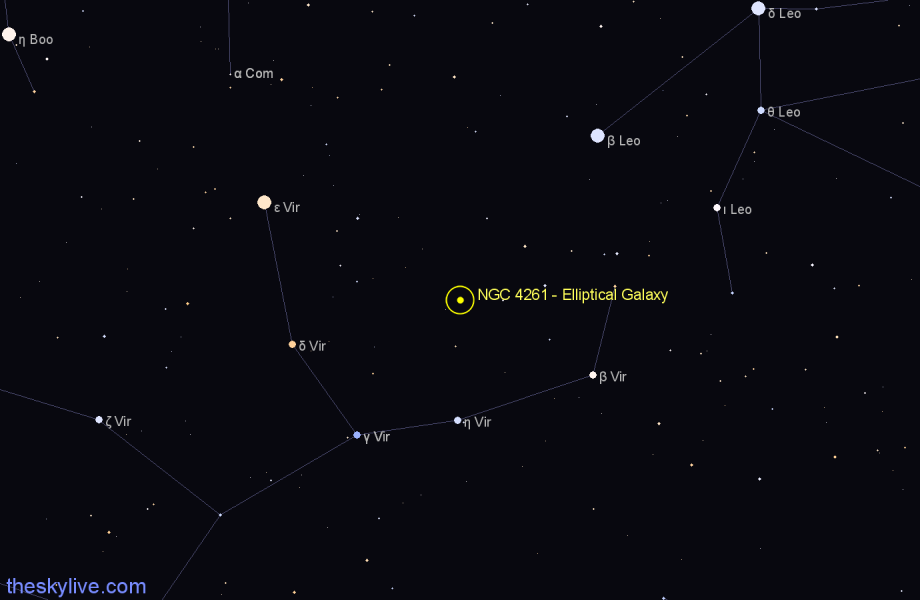 Finder chart NGC 4261 - Elliptical Galaxy in Virgo star