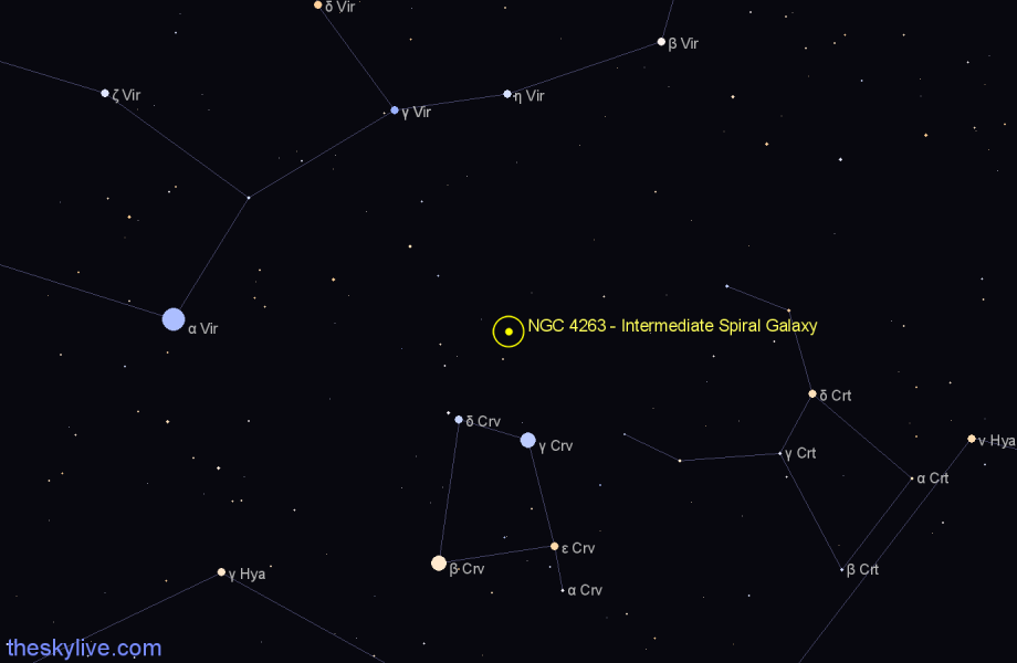 Finder chart NGC 4263 - Intermediate Spiral Galaxy in Corvus star