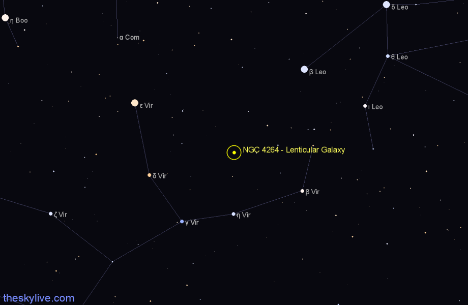 Finder chart NGC 4264 - Lenticular Galaxy in Virgo star