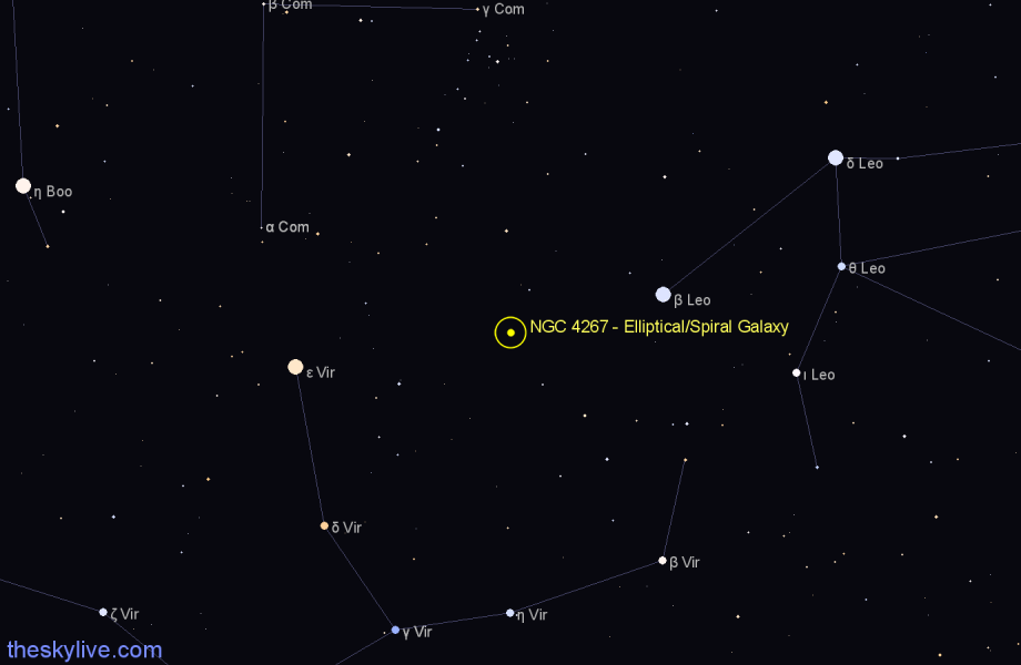 Finder chart NGC 4267 - Elliptical/Spiral Galaxy in Virgo star