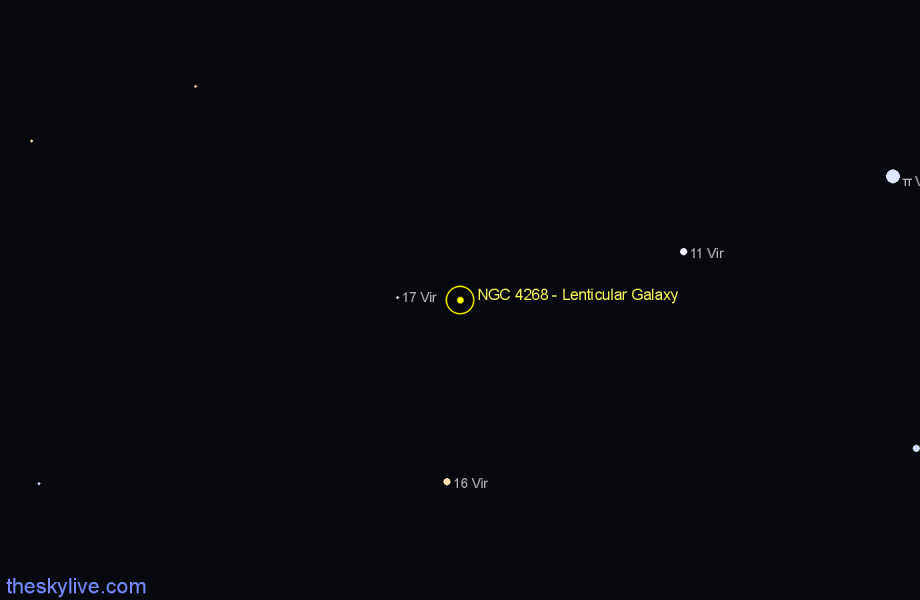 Finder chart NGC 4268 - Lenticular Galaxy in Virgo star