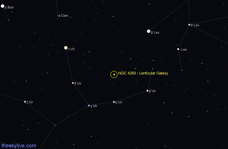 Finder chart NGC 4268 - Lenticular Galaxy in Virgo star