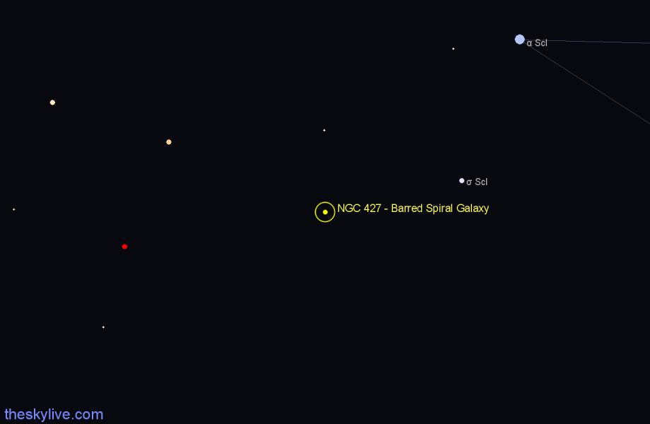 Finder chart NGC 427 - Barred Spiral Galaxy in Sculptor star