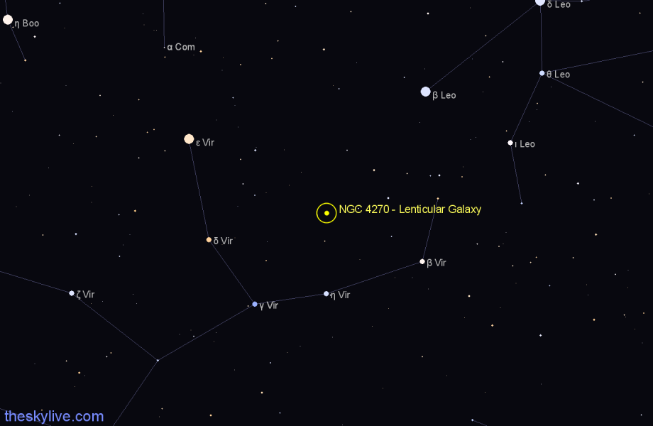 Finder chart NGC 4270 - Lenticular Galaxy in Virgo star