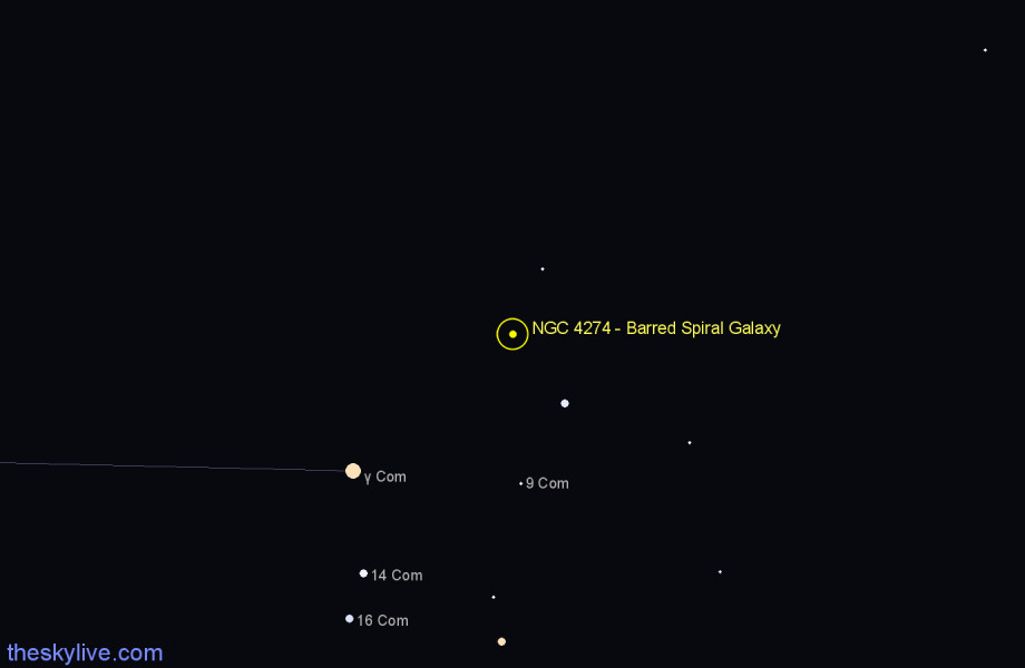 Finder chart NGC 4274 - Barred Spiral Galaxy in Coma Berenices star