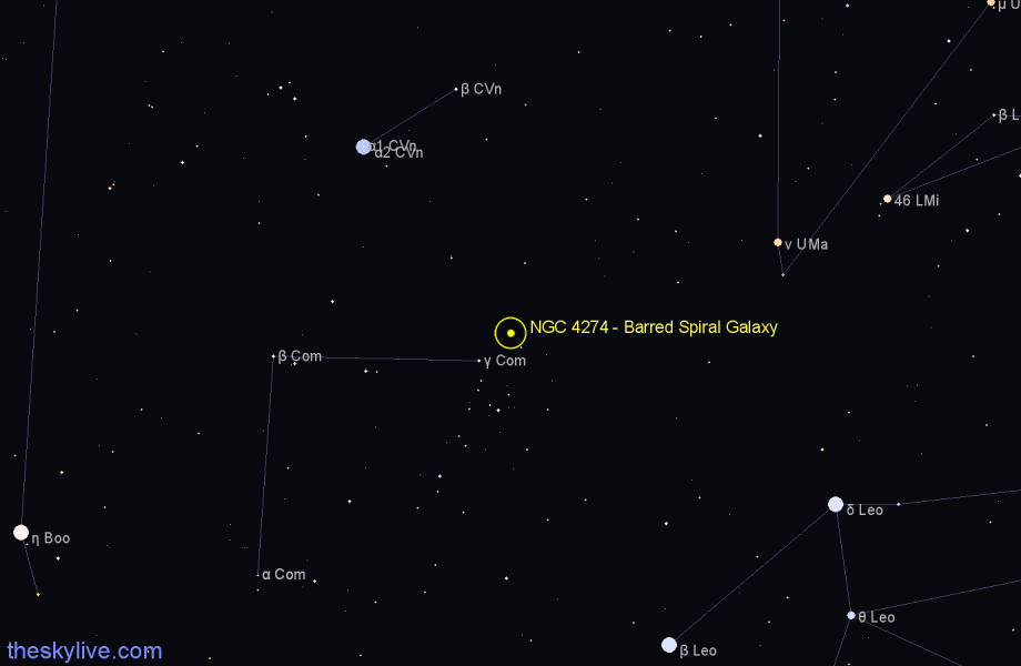 Finder chart NGC 4274 - Barred Spiral Galaxy in Coma Berenices star