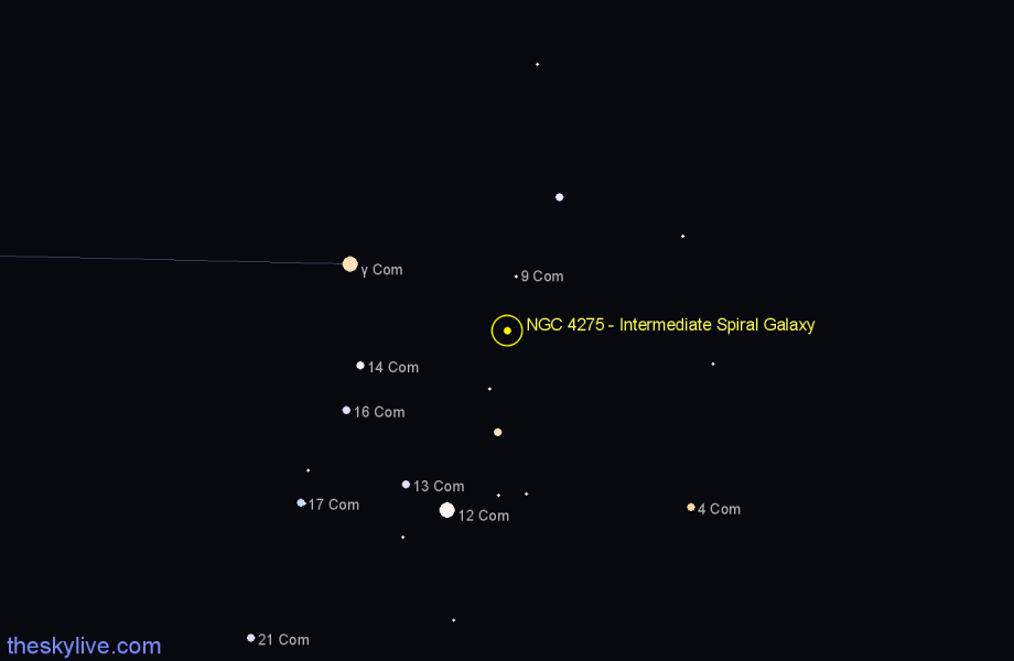 Finder chart NGC 4275 - Intermediate Spiral Galaxy in Coma Berenices star